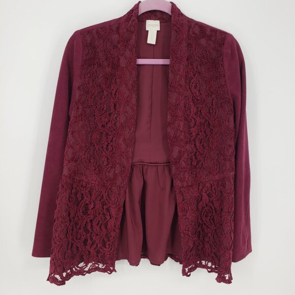 Chico's Lace Front Faux Suede Blazer Jacket 0 S 4 Women's Cranberry Red - Picture 1 of 9